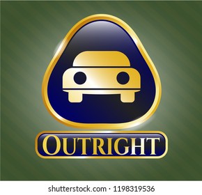  Golden emblem or badge with car seen from front icon and Outright text inside