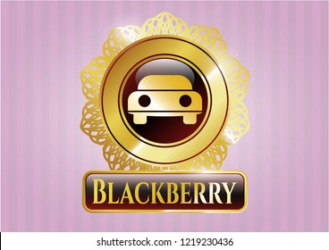  Golden emblem or badge with car seen from front icon and Blackberry text inside