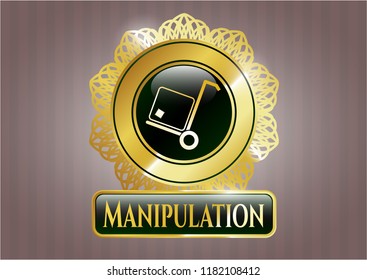   Golden emblem or badge with cargo icon and Manipulation text inside
