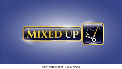  Golden emblem or badge with cargo icon and Mixed up text inside