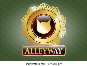  Golden emblem or badge with cat face icon and Alleyway text inside