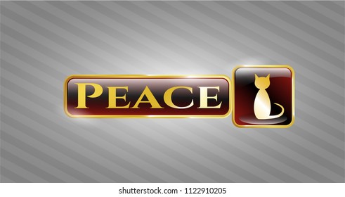  Golden emblem or badge with cat icon and Peace text inside