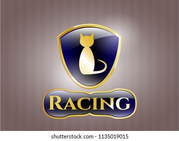 Golden emblem or badge with cat icon and Racing text inside