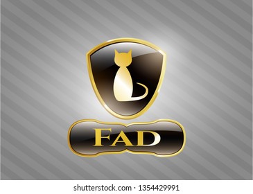  Golden emblem or badge with cat icon and Fad text inside