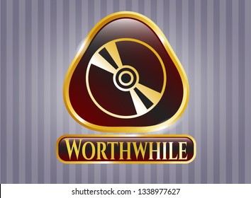  Golden emblem or badge with CD or DVD disc icon and Worthwhile text inside