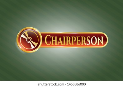  Golden emblem or badge with CD or DVD disc icon and Chairperson text inside