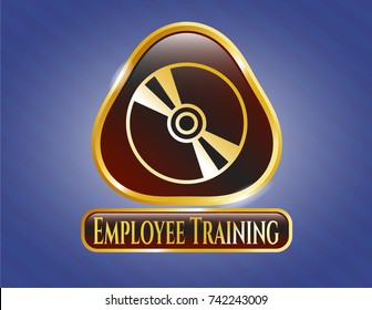  Golden emblem or badge with CD or DVD disc icon and Employee Training text inside