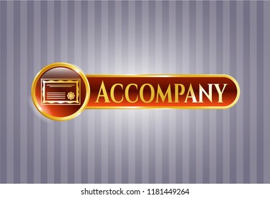  Golden emblem or badge with certificate icon and Accompany text inside