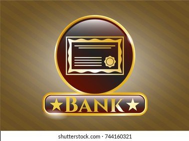  Golden emblem or badge with certificate icon and Bank text inside