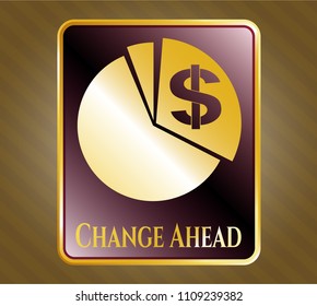  Golden emblem or badge with chart icon and Change Ahead text inside
