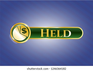  Golden emblem or badge with chart icon and Held text inside
