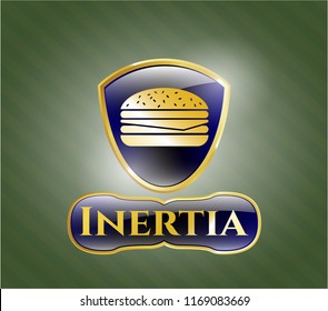  Golden emblem or badge with cheeseburger icon and Inertia text inside