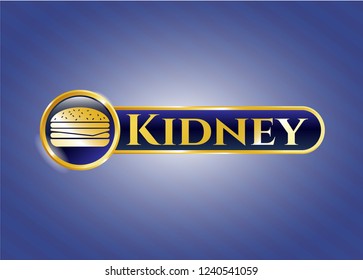  Golden emblem or badge with cheeseburger icon and Kidney text inside