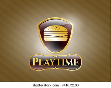  Golden emblem or badge with cheeseburger icon and Playtime text inside