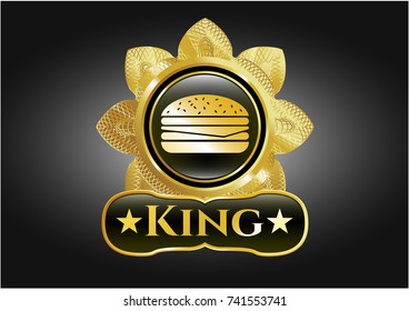  Golden emblem or badge with cheeseburger icon and King text inside