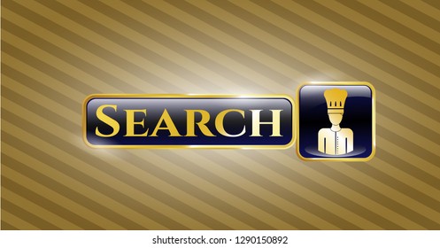  Golden emblem or badge with chef icon and Search text inside