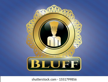  Golden emblem or badge with chef icon and Bluff text inside