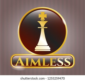  Golden emblem or badge with chess king icon and Aimless text inside