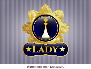 Golden emblem or badge with chess king icon and Lady text inside