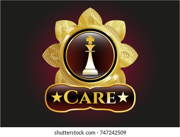  Golden emblem or badge with chess king icon and Care text inside