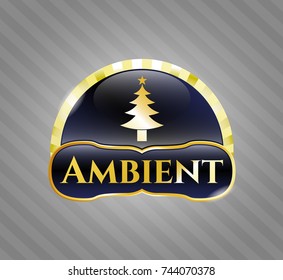  Golden emblem or badge with christmas tree icon and Ambient text inside