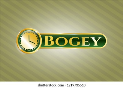  Golden emblem or badge with clock, time icon and Bogey text inside
