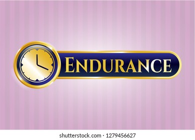  Golden emblem or badge with clock, time icon and Endurance text inside