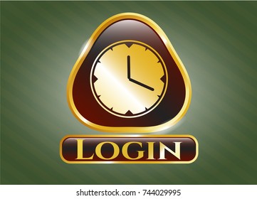  Golden emblem or badge with clock, time icon and Login text inside