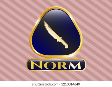  Golden emblem or badge with combat knife icon and Norm text inside