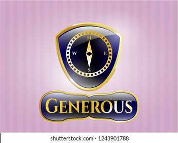  Golden emblem or badge with compass icon and Generous text inside