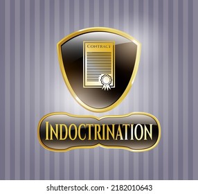 Golden emblem or badge with contract icon and Indoctrination text inside