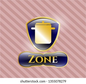  Golden emblem or badge with cooking pot icon and Zone text inside