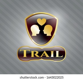  Golden emblem or badge with couple in love icon and Trail text inside