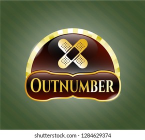  Golden emblem or badge with crossed bandage plaster icon and Outnumber text inside