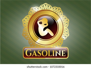   Golden emblem or badge with crunch icon and Gasoline text inside