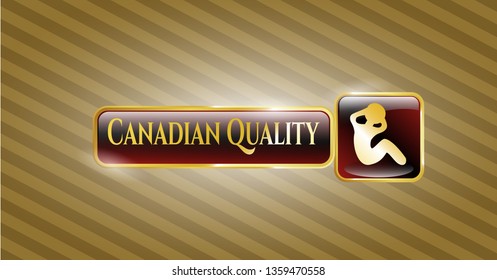  Golden emblem or badge with crunch icon and Canadian Quality text inside