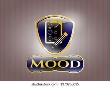  Golden emblem or badge with customer feedback icon and Mood text inside