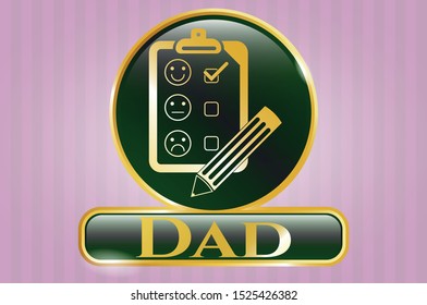  Golden emblem or badge with customer feedback icon and Dad text inside