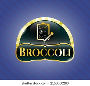 Golden emblem or badge with customer feedback icon and Broccoli text inside
