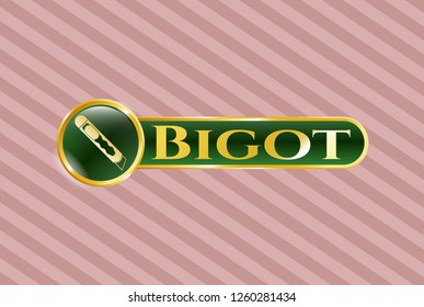  Golden emblem or badge with cutter icon and Bigot text inside