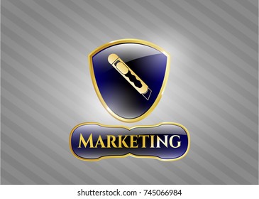  Golden emblem or badge with cutter icon and Marketing text inside