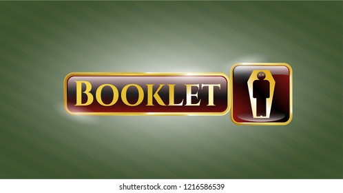  Golden emblem or badge with dead man in his coffin icon and Booklet text inside