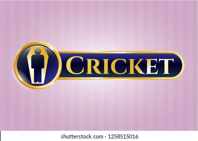  Golden emblem or badge with dead man in his coffin icon and Cricket text inside