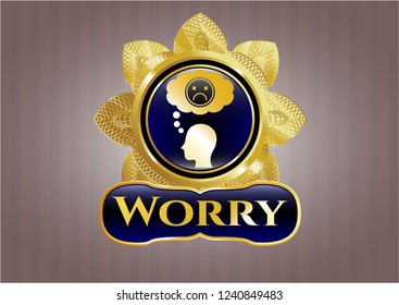  Golden emblem or badge with depression icon and Worry text inside