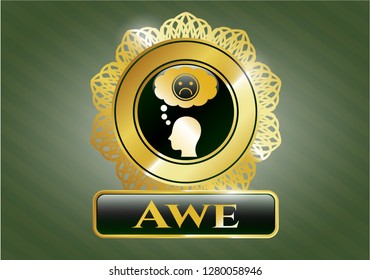  Golden emblem or badge with depression icon and Awe text inside