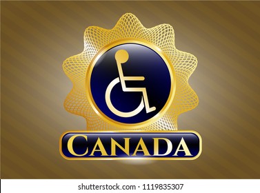  Golden emblem or badge with disabled (wheelchair) icon and Canada text inside