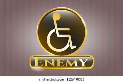  Golden emblem or badge with disabled (wheelchair) icon and Enemy text inside