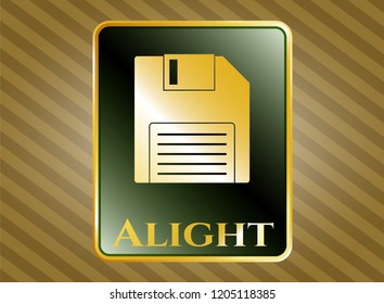  Golden emblem or badge with diskette icon and Alight text inside