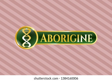  Golden emblem or badge with dna icon and Aborigine text inside