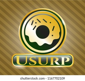  Golden emblem or badge with donut icon and Usurp text inside